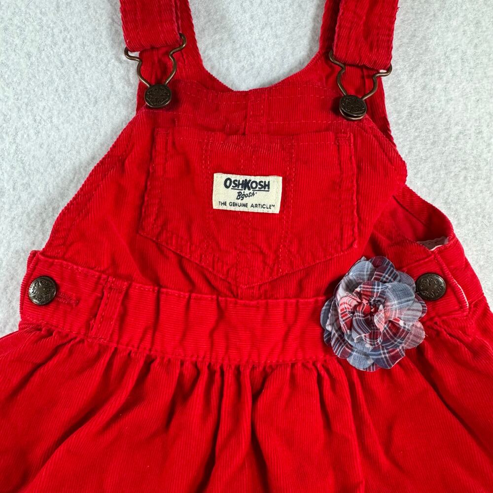 OshKosh B'Gosh 18M Corduroy Dress Red Ruffles Flower Rew White Blue